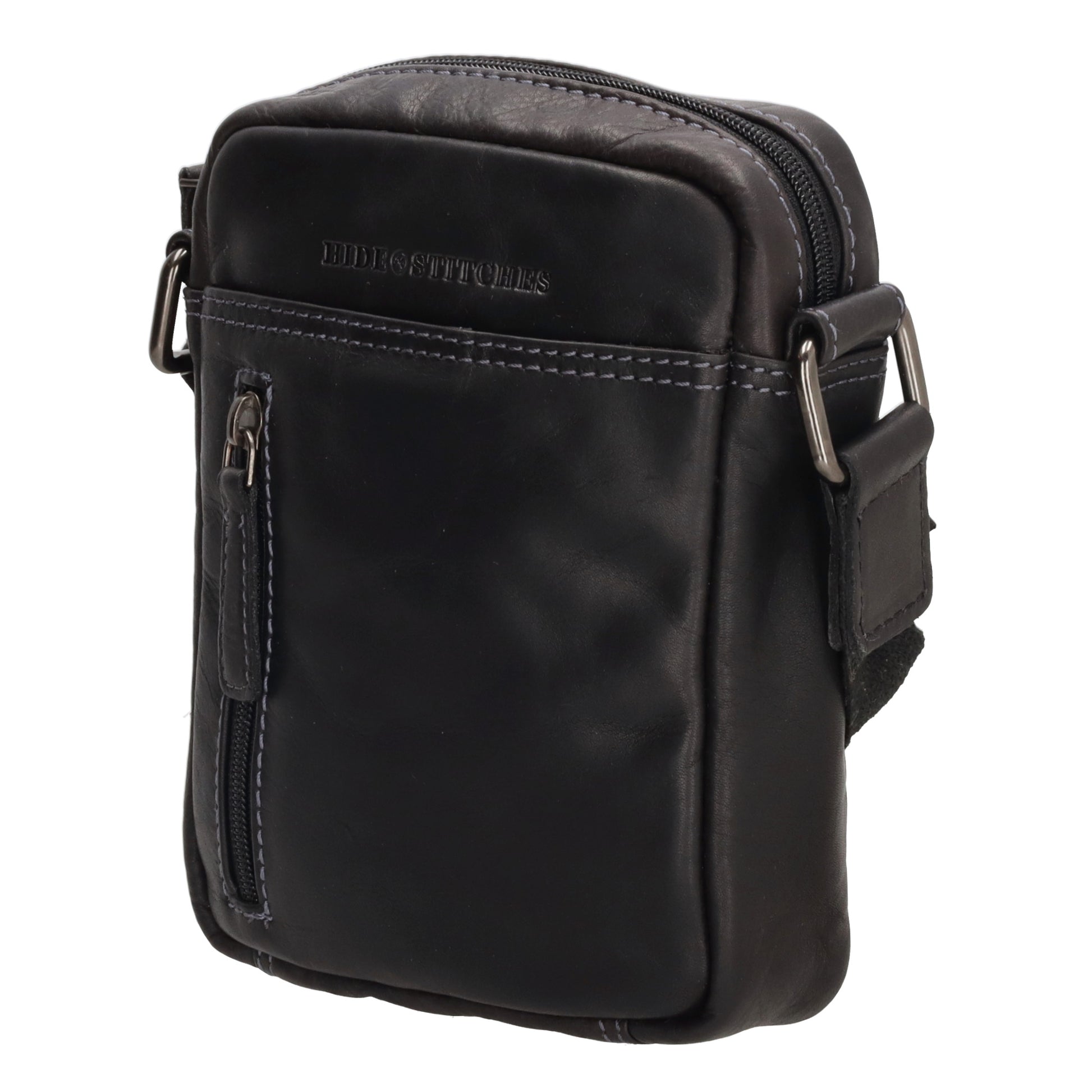 Schultertasche|Cross over 18x14,5cm in Schwarz aus Leder mit Reißverschluss - leder-accessoires.com
