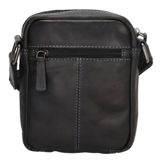 Schultertasche|Cross over 18x14,5cm in Schwarz aus Leder mit Reißverschluss - leder-accessoires.com