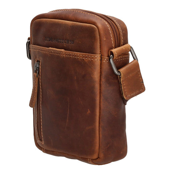 Schultertasche|Cross over 18x14,5cm in Cognac aus Leder mit Reißverschluss - leder-accessoires.com