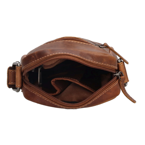 Schultertasche|Cross over 18x14,5cm in Cognac aus Leder mit Reißverschluss - leder-accessoires.com