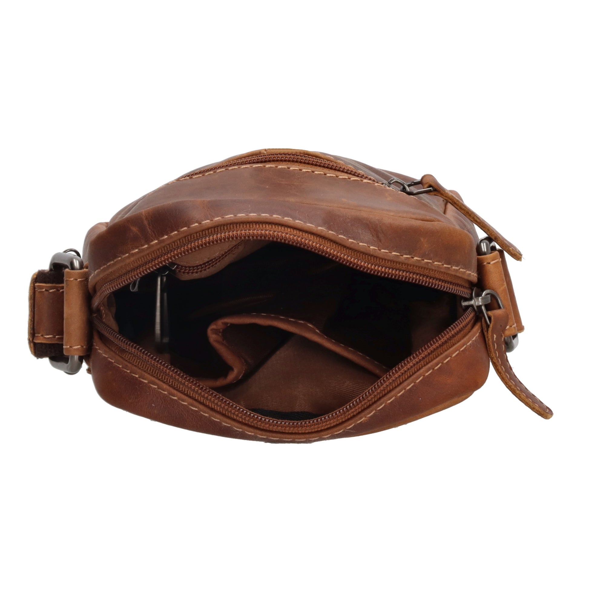 Schultertasche|Cross over 18x14,5cm in Cognac aus Leder mit Reißverschluss - leder-accessoires.com