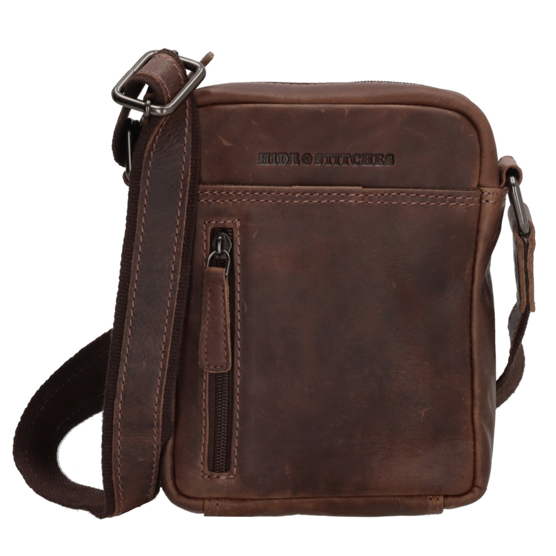 Schultertasche|Cross over 18x14,5cm in Braun aus Leder mit Reißverschluss - leder-accessoires.com