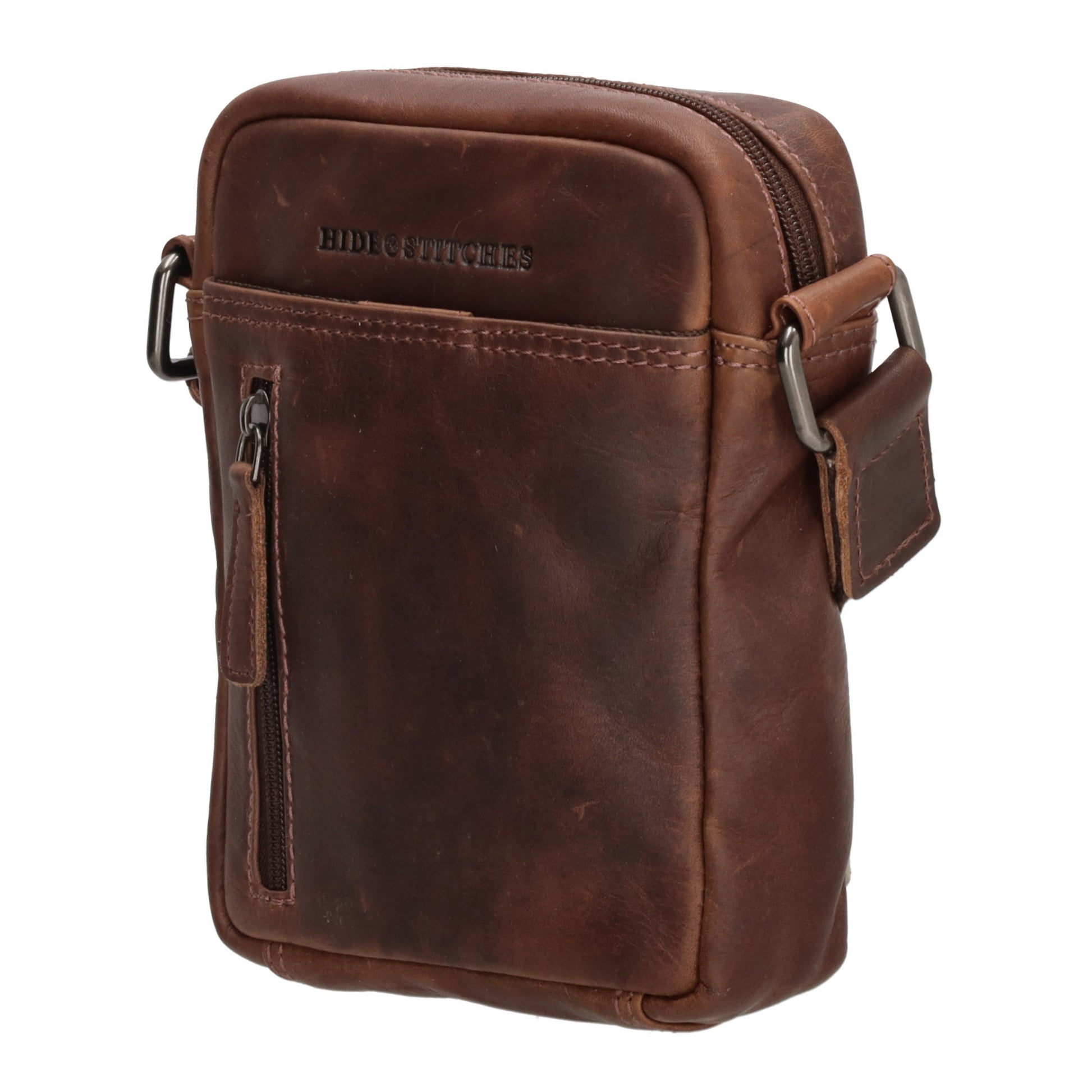 Schultertasche|Cross over 18x14,5cm in Braun aus Leder mit Reißverschluss - leder-accessoires.com