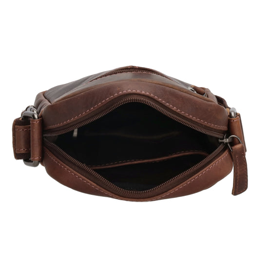 Schultertasche|Cross over 18x14,5cm in Braun aus Leder mit Reißverschluss - leder-accessoires.com