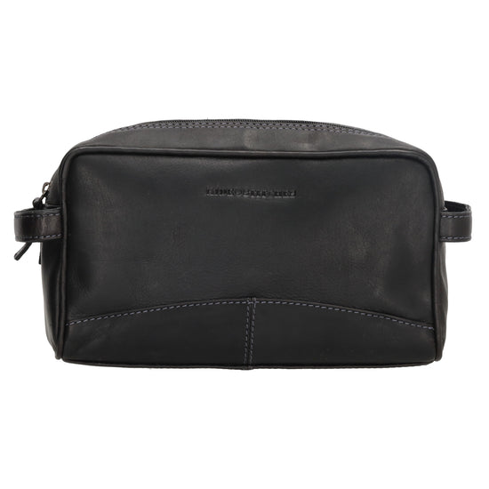 Kulturtasche 25x15cm in Schwarz aus Leder mit zwei Fächern - leder-accessoires.com