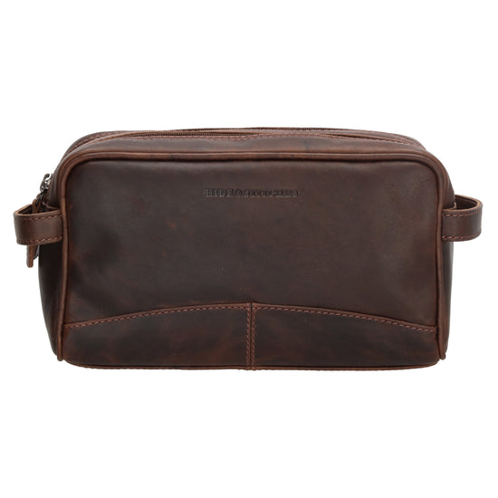 Kulturtasche 25x15cm in Braun aus Leder mit zwei Fächern - leder-accessoires.com