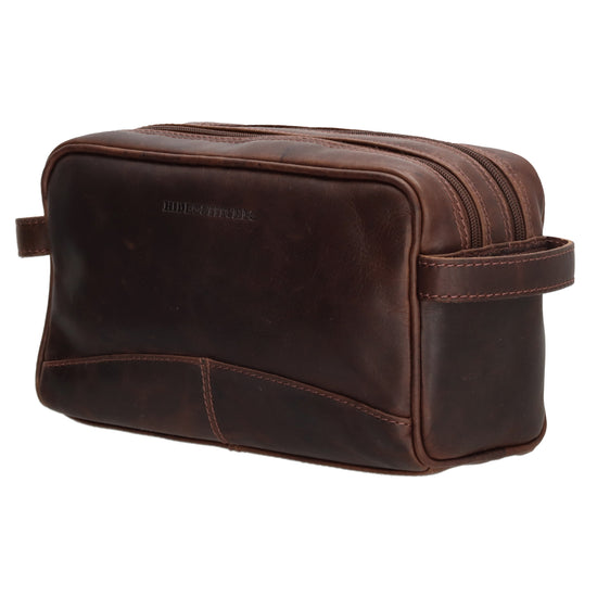 Kulturtasche 25x15cm in Braun aus Leder mit zwei Fächern - leder-accessoires.com