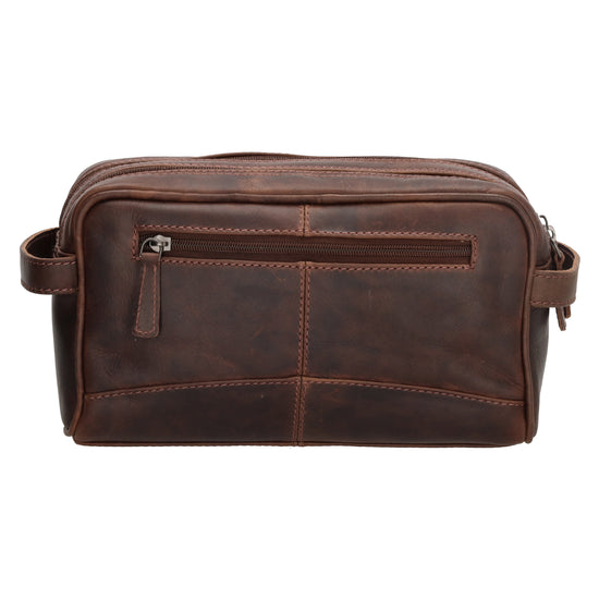 Kulturtasche 25x15cm in Braun aus Leder mit zwei Fächern - leder-accessoires.com