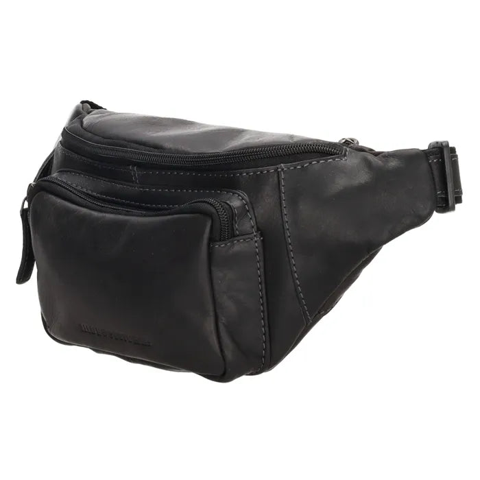 Leder Bodybag  23x13 cm in Schwarz mit Vortasche - leder-accessoires.com