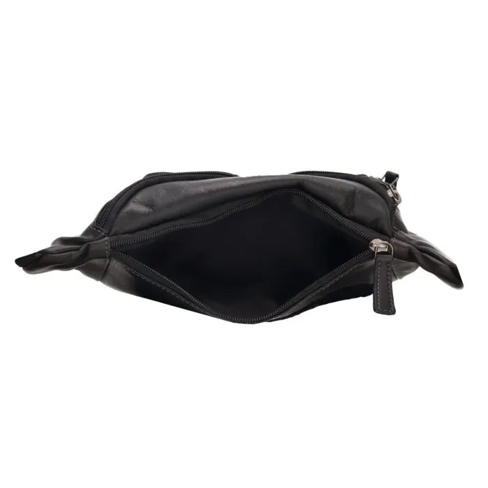 Leder Bodybag  23x13 cm in Schwarz mit Vortasche - leder-accessoires.com