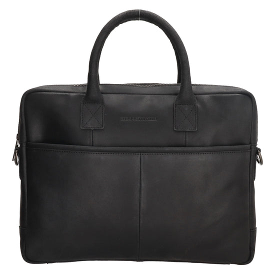Businesstasche 39x31cm in Schwarz aus Leder mit Reißverschluss - leder-accessoires.com