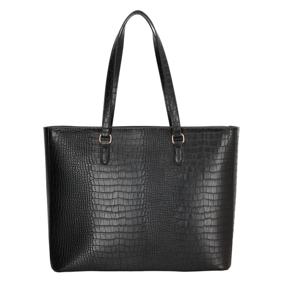 Shopper aus Kunstleder in Schwarz 45,5x31,5cm mit Kroko-Optik - leder-accessoires.com