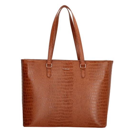 Shopper aus Kunstleder in Cognac 45,5x31,5cm mit Kroko-Optik - leder-accessoires.com