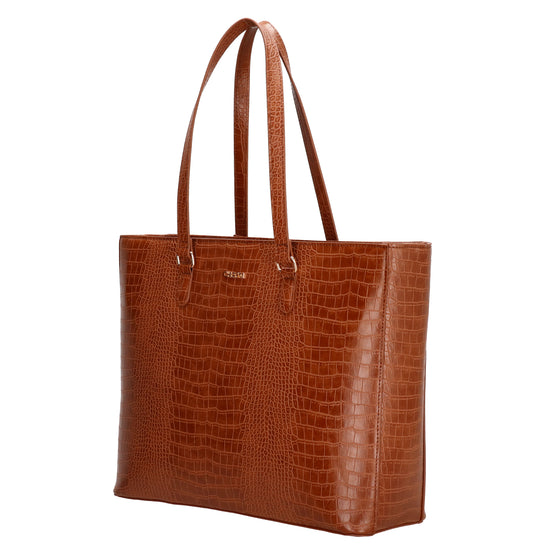 Shopper aus Kunstleder in Cognac 45,5x31,5cm mit Kroko-Optik - leder-accessoires.com
