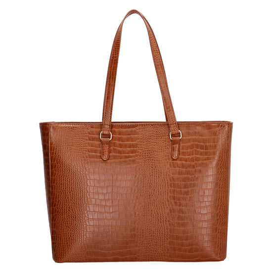Shopper aus Kunstleder in Cognac 45,5x31,5cm mit Kroko-Optik - leder-accessoires.com