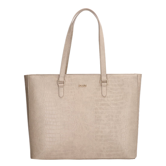 Shopper aus Kunstleder in Beige 45,5x31,5cm mit Kroko-Optik - leder-accessoires.com