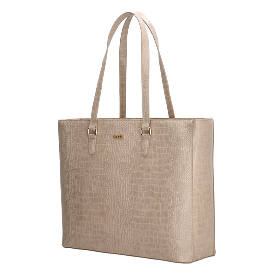 Shopper aus Kunstleder in Beige 45,5x31,5cm mit Kroko-Optik - leder-accessoires.com