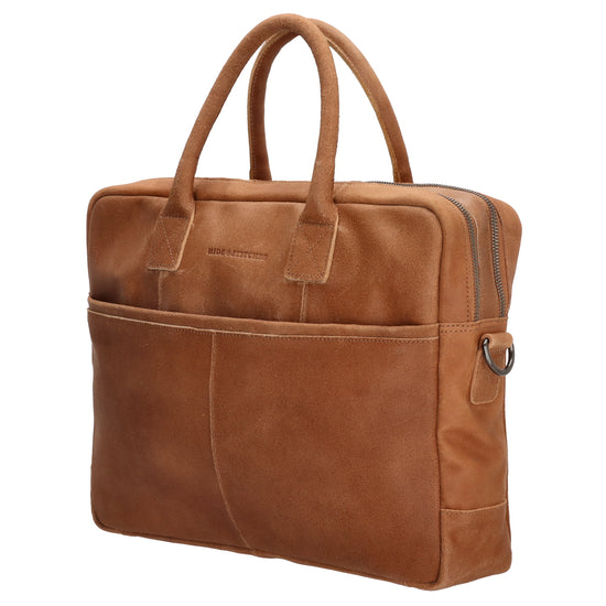 Businesstasche 40x33cm in Cognac aus Leder mit Reißverschluss - leder-accessoires.com