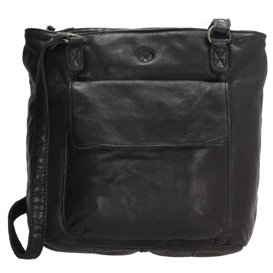 Ledershopper-| Rucksack 23 x 26,5cm in Schwarz mit Reißverschluss und Vortasche - leder-accessoires.com