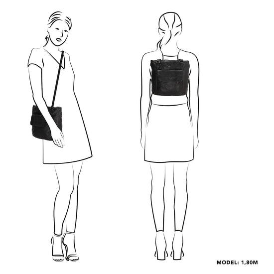 Ledershopper-| Rucksack 23 x 26,5cm in Schwarz mit Reißverschluss und Vortasche - leder-accessoires.com