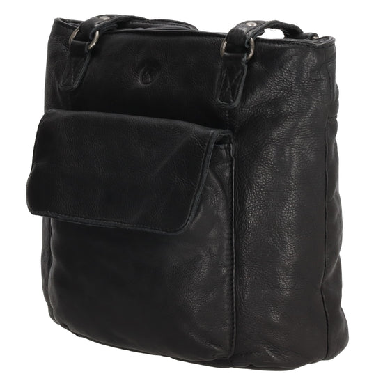 Ledershopper-| Rucksack 23 x 26,5cm in Schwarz mit Reißverschluss und Vortasche - leder-accessoires.com