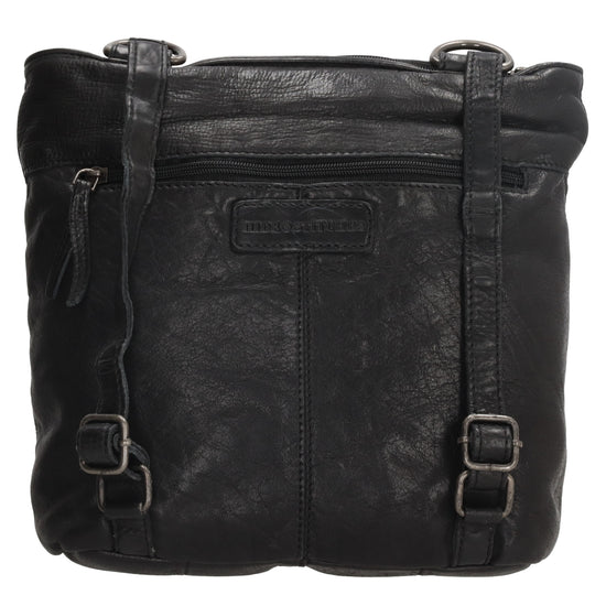 Ledershopper-| Rucksack 23 x 26,5cm in Schwarz mit Reißverschluss und Vortasche - leder-accessoires.com