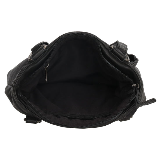 Ledershopper-| Rucksack 23 x 26,5cm in Schwarz mit Reißverschluss und Vortasche - leder-accessoires.com