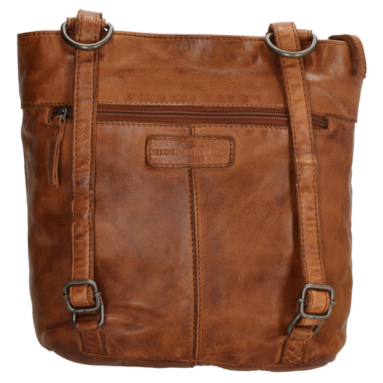 Ledershopper-| Rucksack 23 x 26,5cm in Cognac mit Reißverschluss und Vortasche - leder-accessoires.com