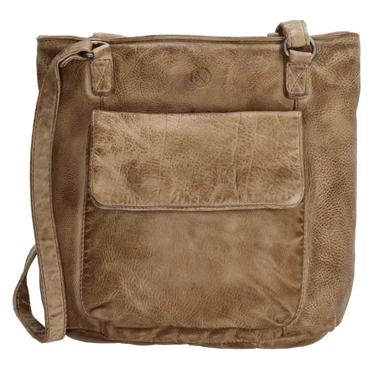 Ledershopper-| Rucksack 23 x 26,5cm in Sand mit Reißverschluss und Vortasche