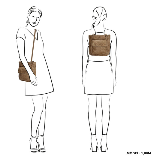 Ledershopper-| Rucksack 23 x 26,5cm in Sand mit Reißverschluss und Vortasche