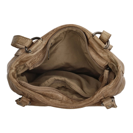 Ledershopper-| Rucksack 23 x 26,5cm in Sand mit Reißverschluss und Vortasche - leder-accessoires.com