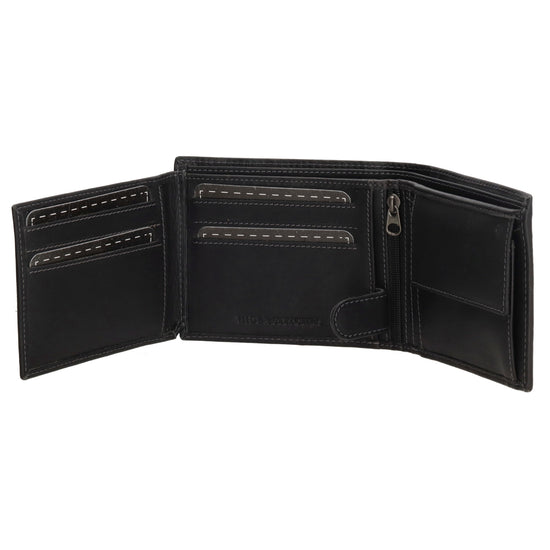 Geldbörse Querformat  9 x 11cm mit Reißverschluss in Schwarz aus Leder - leder-accessoires.com