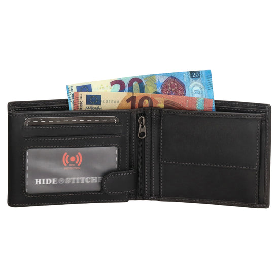 Geldbörse Querformat  9 x 11cm mit Reißverschluss in Schwarz aus Leder - leder-accessoires.com
