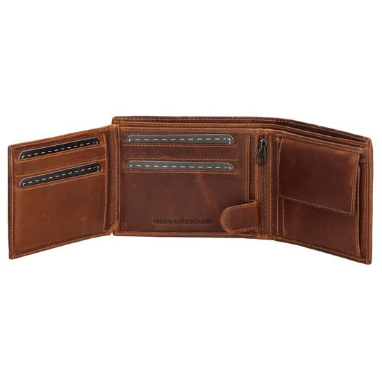 Geldbörse Querformat 9x11,5cm in Cognac mit Riegel innen aus Leder - leder-accessoires.com