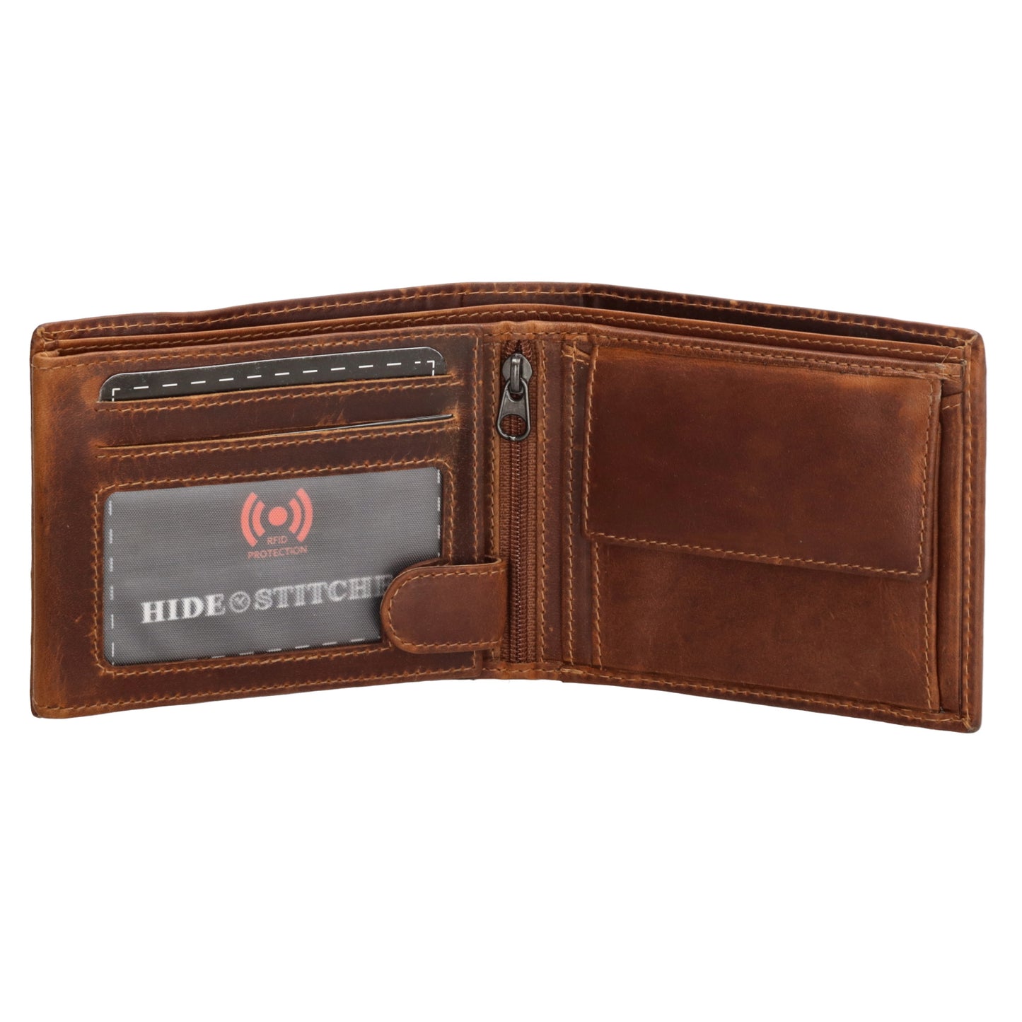 Geldbörse Querformat 9x11cm mit Reißverschluss in Cognac aus Leder