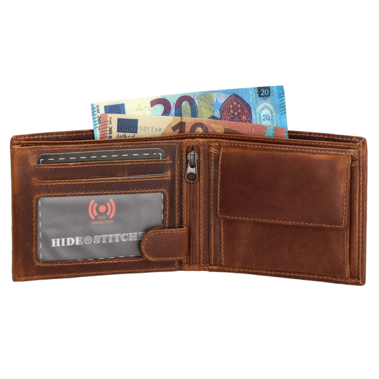 Geldbörse Querformat 9x11,5cm in Cognac mit Riegel innen aus Leder - leder-accessoires.com