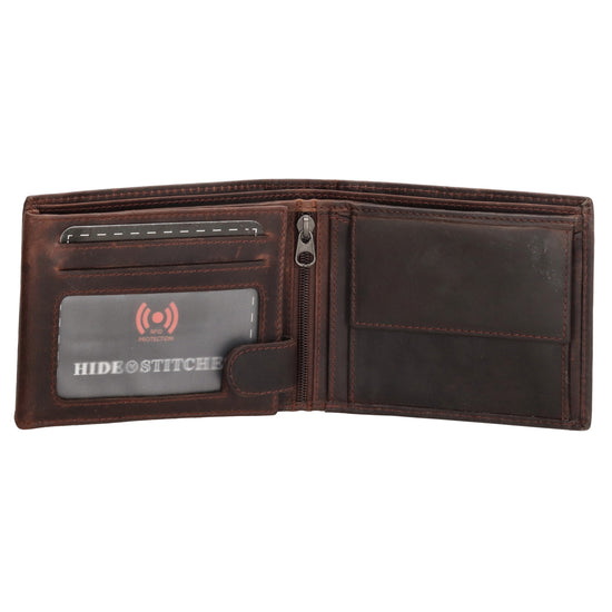 Geldbörse Querformat 9x11,5cm in Braun mit Riegel innen aus Leder - leder-accessoires.com