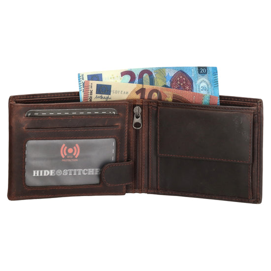 Geldbörse Querformat 9 x 11cm mit Reißverschluss in Braun aus Leder - leder-accessoires.com
