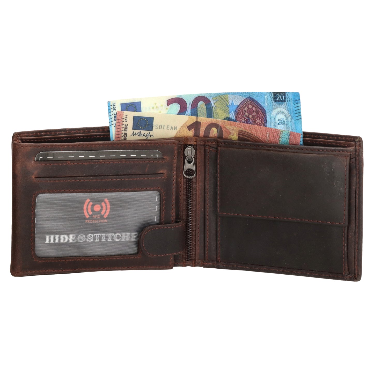 Geldbörse Querformat 9 x 11cm mit Reißverschluss in Braun aus Leder