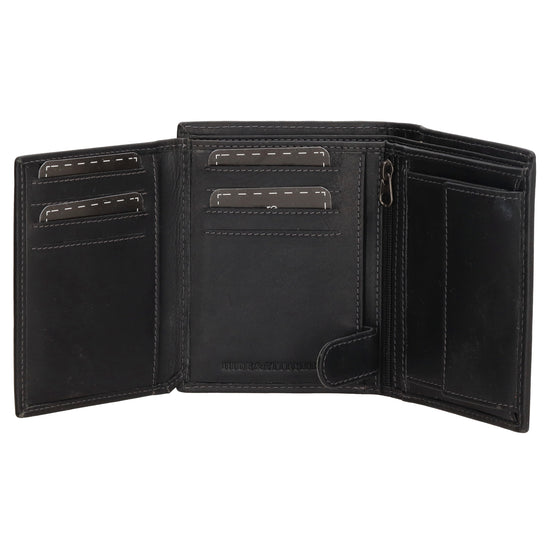 Geldbörse Hochformat 9x12cm in Schwarz mit Riegel innen aus Leder - leder-accessoires.com