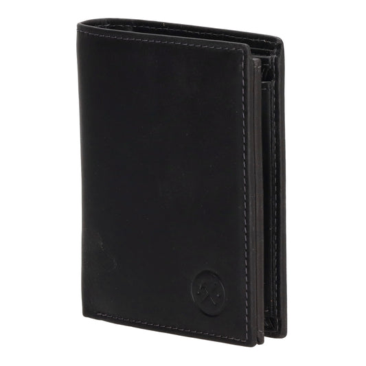 Geldbörse Hochformat 12 x 9cm mit Riegel in Schwarz aus Leder