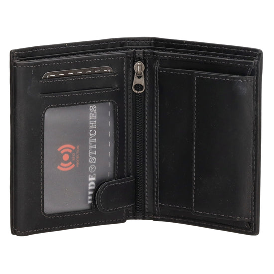 Geldbörse Hochformat 12 x 9cm mit Riegel in Schwarz aus Leder - leder-accessoires.com