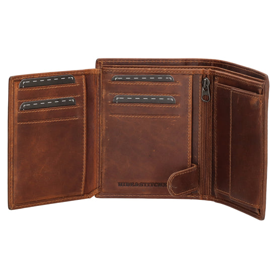 Geldbörse Hochformat 12 x 9cm mit Riegel in Cognac aus Leder - leder-accessoires.com