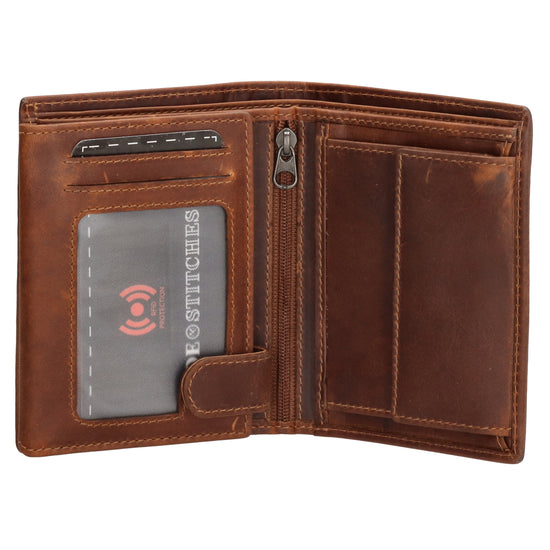 Geldbörse Hochformat 12 x 9cm mit Riegel in Cognac aus Leder - leder-accessoires.com