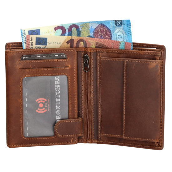 Geldbörse Hochformat 12 x 9cm mit Riegel in Cognac aus Leder - leder-accessoires.com