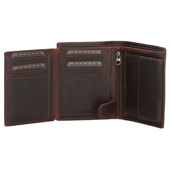 Geldbörse Hochformat 12 x 9cm mit Riegel in Braun aus Leder - leder-accessoires.com