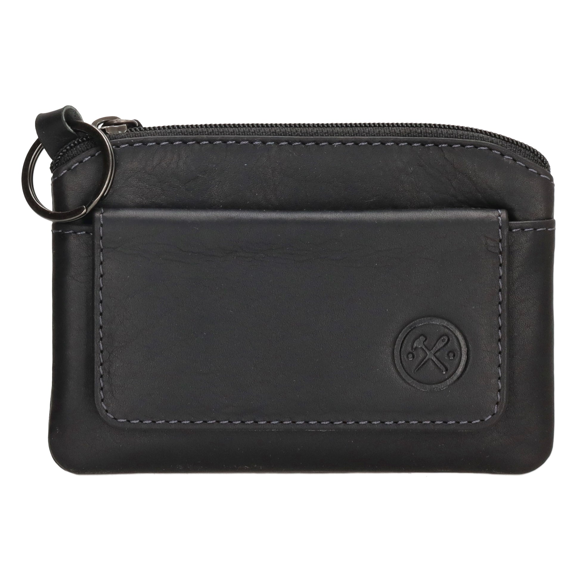 Schlüsseletui 11,2x8cm in Schwarz aus Leder mit Vortasche - leder-accessoires.com