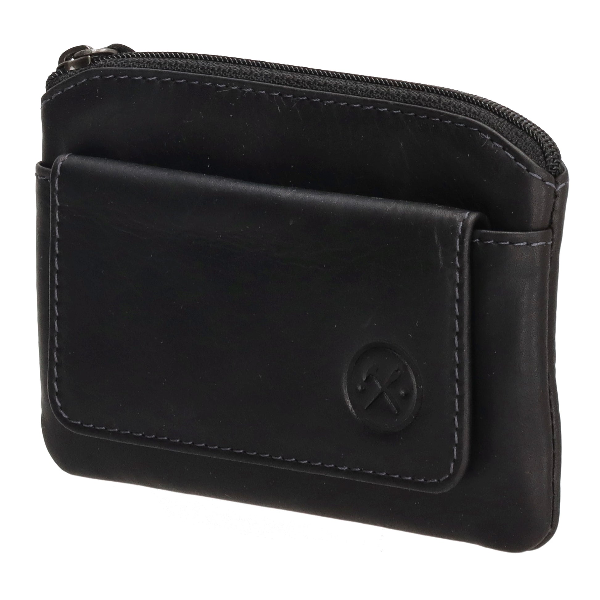 Schlüsseletui 11,2x8cm in Schwarz aus Leder mit Vortasche - leder-accessoires.com