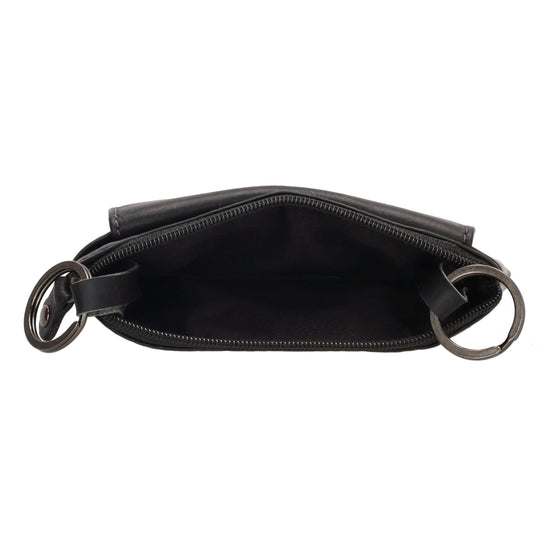 Schlüsseletui 11,2x8cm in Schwarz aus Leder mit Vortasche - leder-accessoires.com