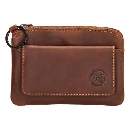 Schlüsseletui 11,2x8cm in Cognac aus Leder mit Vortasche - leder-accessoires.com